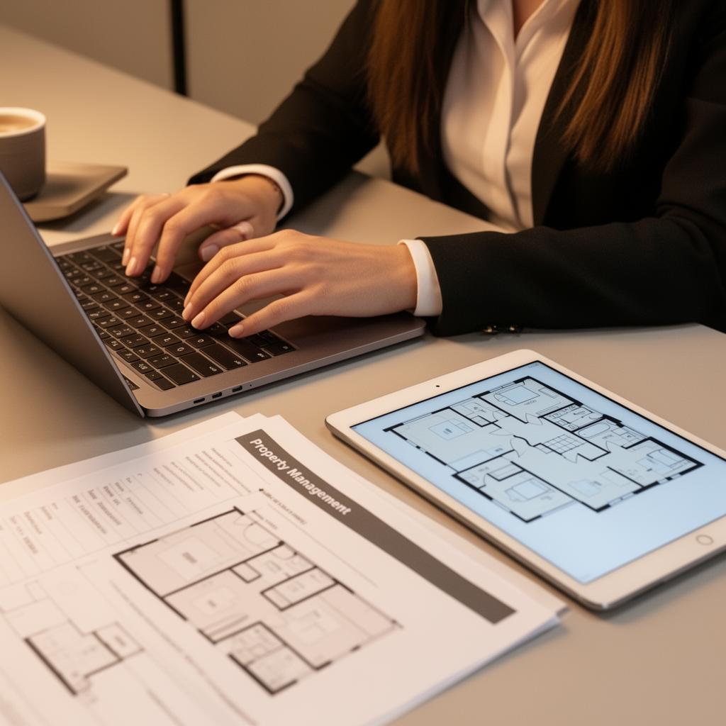 Professionelles Arbeiten am Laptop mit Grundrissplänen